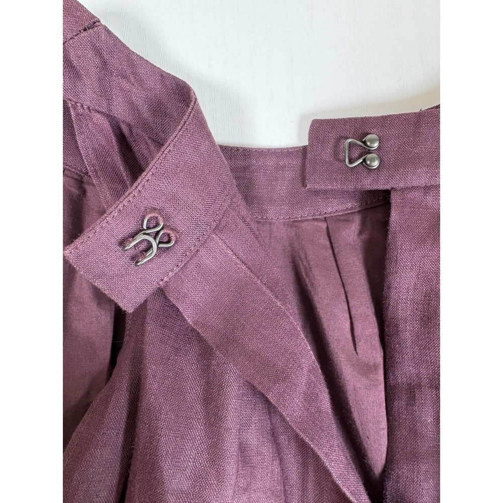 Ann Taylor LOFT Plum Purple 100% Linen Pleated Halter Neck Shift Dress Size 4 - Picture 10 of 15